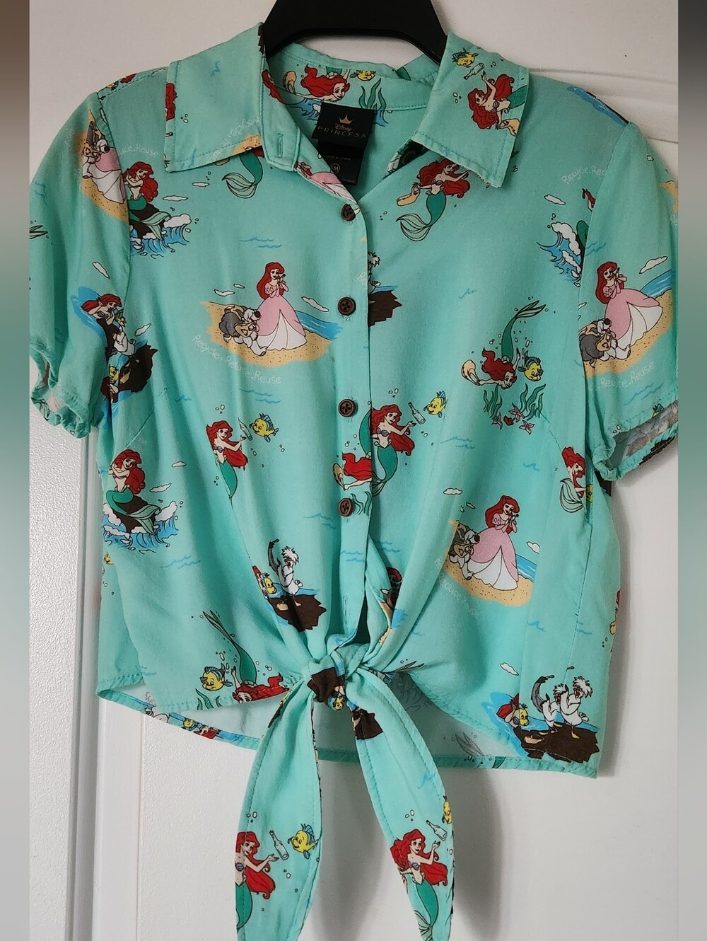 Disney The Little Mermaod Print Tie-Front Cropped Shirt